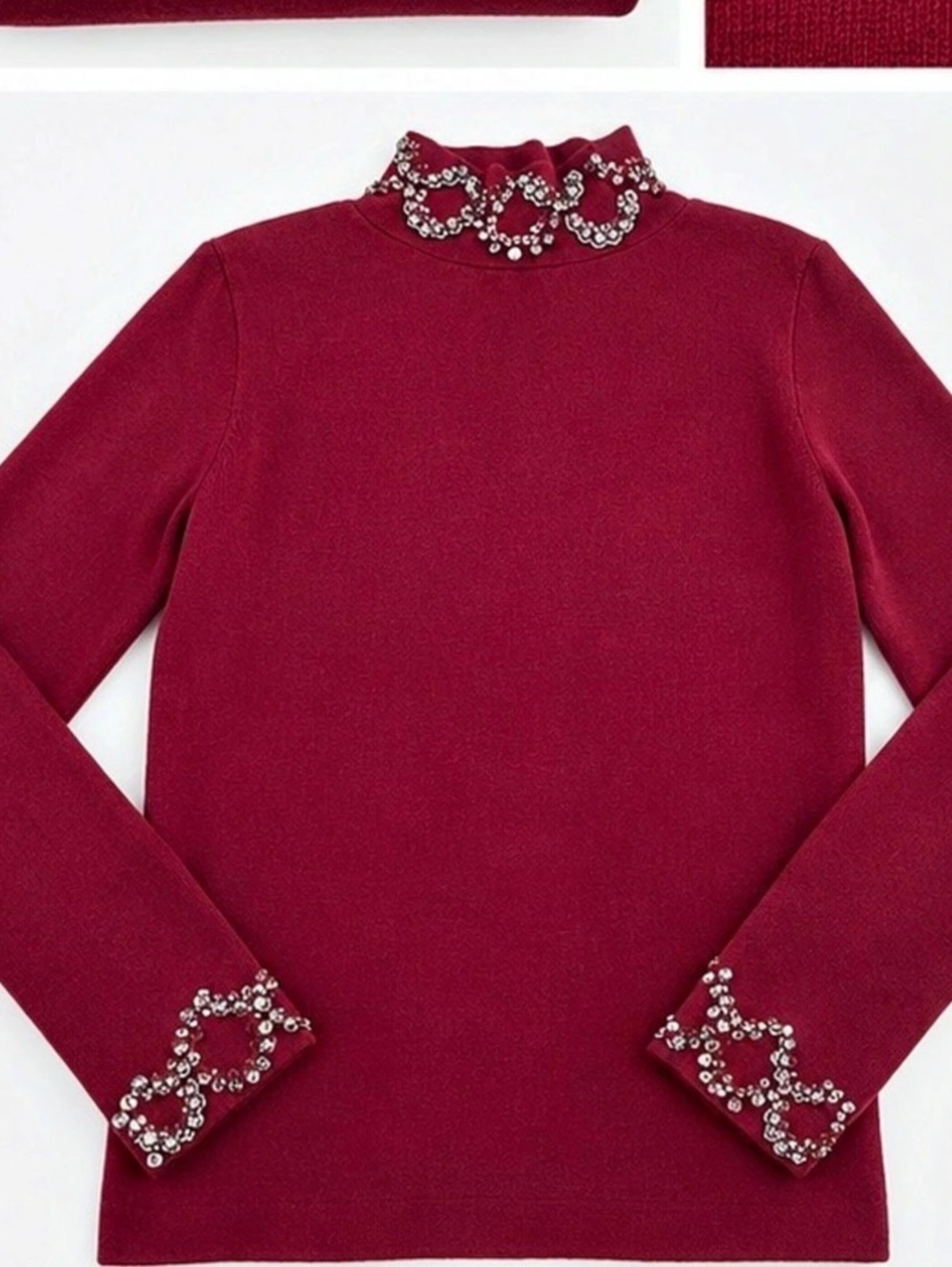 Ann Taylor Embellished Mock Neck Sweater Red Medium